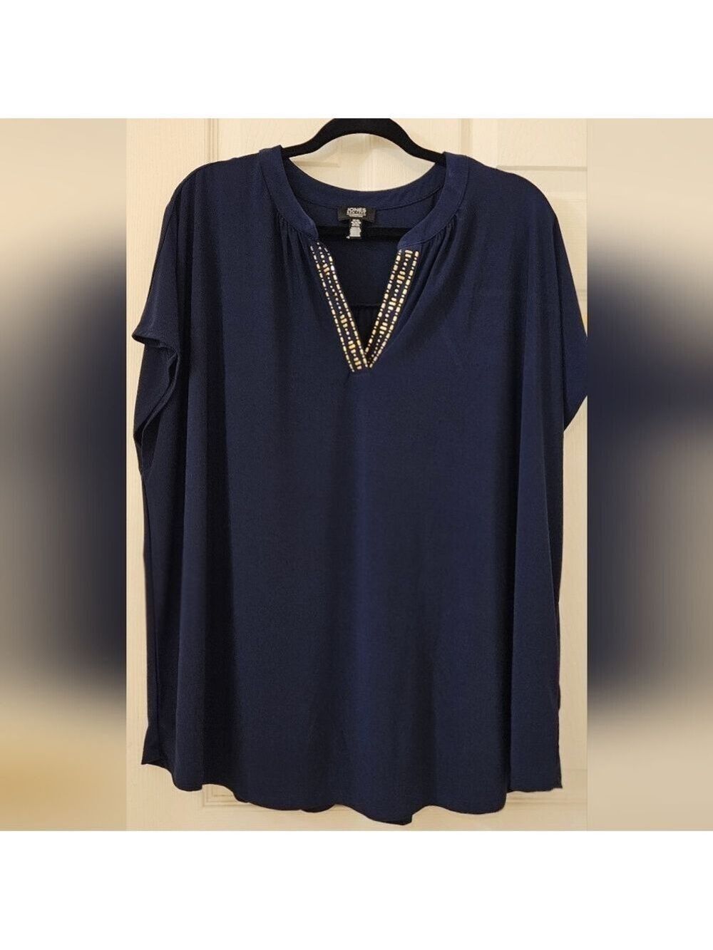 Jones New York Embellished Short Sleeve Top Women's Plus Size 3XL